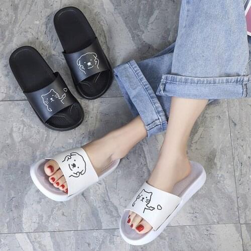 2021 Summer Thick Soft Sole Slippers Women Cute Cartoon Animal Pig Cat Flip Flops Outdoor Open Toe Beach Slides Sandals