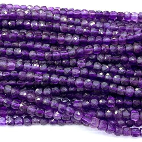 Veemake Amethyst Natural Stone DIY Necklace Bracelets Earrings Gemstones Faceted Irregular Cube Small Beads For Jewelry Making