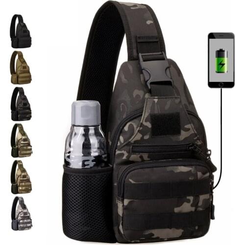 Military USB Chest Bag Tactical Molle Shoulder Bag Men Outdoor Hiking Camping Hunting Waterproof Camouflage Sling Backpack