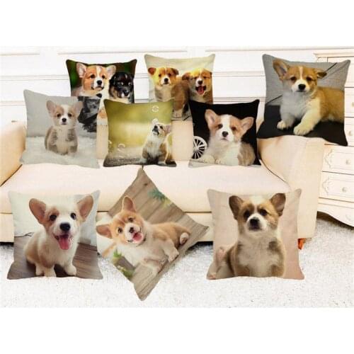 XUNYU Cute Little Corgi Cushion Cover Childrens Bedroom Decorative Pillowcase Home Sofa Throw Pillowcase 45x45 cm A0066