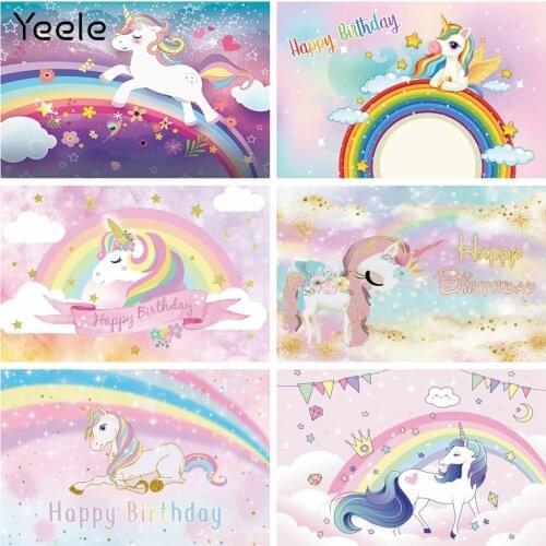 Yeele Photophone Cartoon Unicorn Party Backdrops Rainbow Baby Birthday Decor Banner Photographic Backgrounds Photo Studio Props