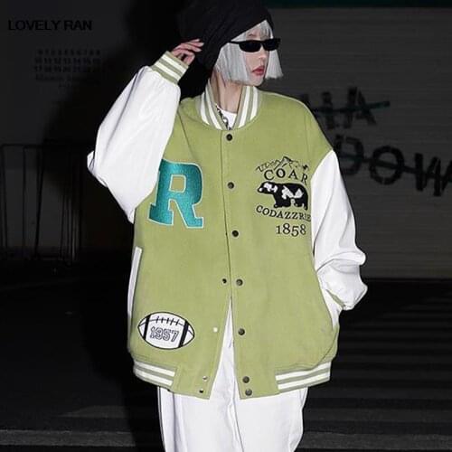 Animal Letter Print Womens Bomber Jackets Couple Embroider Patchwork Simple Female Baseball Jacket Autumn Lady Autum Coat 2021