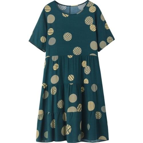 2021 Summer Dress Women O Neck Short Sleeve Polka Dot Print Casual Midi Dress Plus Size 4XL Loose Big Size Tunic Sundress