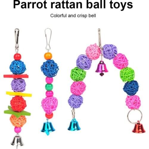1pc 3 Kinds Parrot Rattan Toys Bird Supplies Hanging Cage Bird Toys Rattan Beads Bell String Hand Woven Pet Accessories Dropship