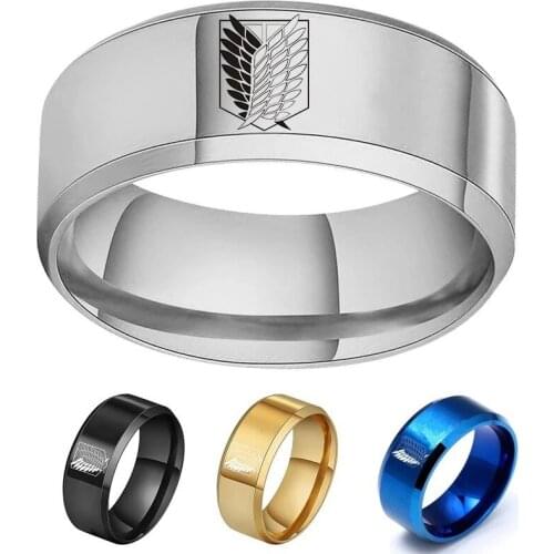 1 Pcs New Anime Attack on Titan Stainless Steel Rings Wings of Liberty Flag Finger Rings for Men Women Cosplay Figure Toys Gifts