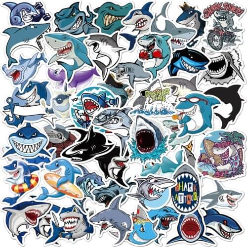 10/30/50PCS Cartoon Shark Animal Stickers Travel Luggage Phone Guitar Fridge Laptop Waterproof PVC Classic Toy Decal Stickers
