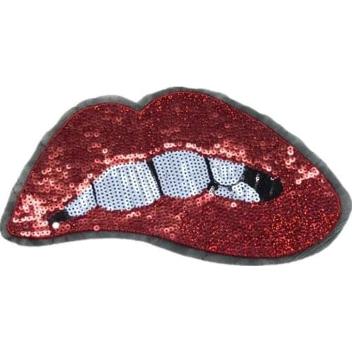 10pcs Large Sequin Lip Applique Kiss Red Mouth Sewing Embroidered Patch DIY Craft