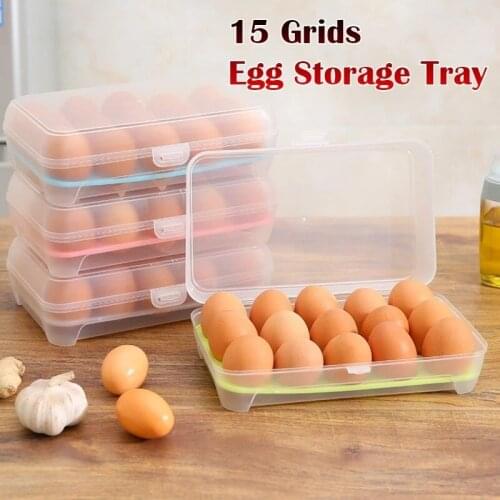 15 Grids Egg Storage Box Plastic Egg Container Case Refrigerator Fresh Storage Boxes Practical Kitchen Household Tools