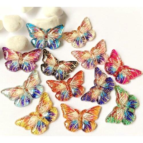 20Pcs/lots 23*15mm Colorful Butterfly Resin Flatback Cabochon Accessories 1 Holes Button DIY Crafts Headwear BB Clips Pendants