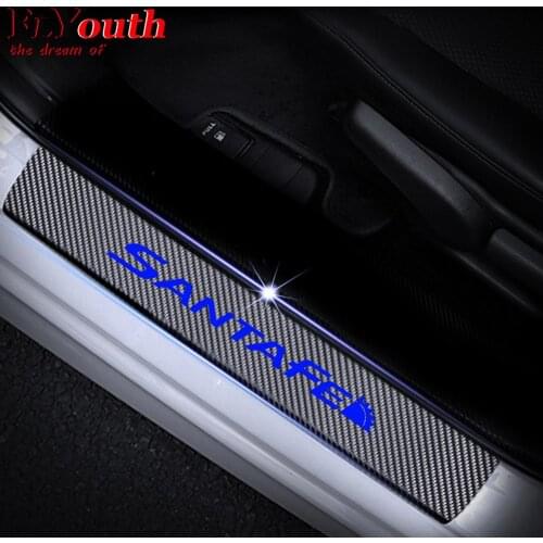 Car Door Sill Scuff Plate For Hyundai SANTAFE Reflective 4D Carbon Fiber Sticker Welcome Pedal Threshold Auto Accessories 4Pcs