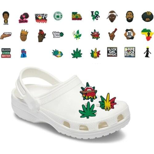 40-100pcs BLM PVC Shoe Charms Black Girl Magic Queendom Garden Slipper Accessories Hot Weed Decoration for Clog Kids Gifts