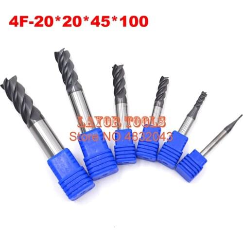 4f-20*20*45*100,hrc50,material Carbide Square Flatted End Mill four 4 flute 20mm coating nano use for High-speed milling machine