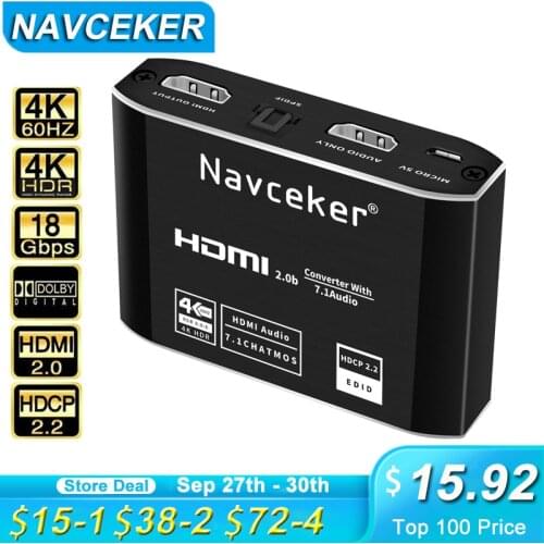 4K HDMI to RCA Audio Extractor SPDIF HDMI Audio Converter Adapter AV RSA Support 4K@60Hz RGB 8:8:8 HDCP 2.2 3.5mm Jack Toslink