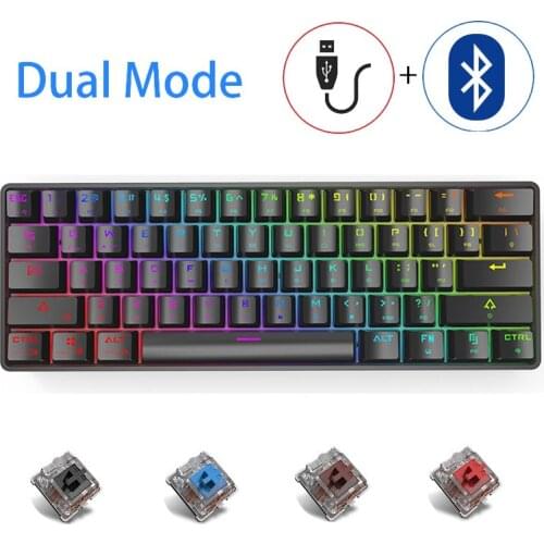 60% Mechanical Keyboard 61 Key Wired/Wireless Dual Mode Office/Game keyboard Blue/Red/Tea/Black Switch New Backlit For PC Laptop