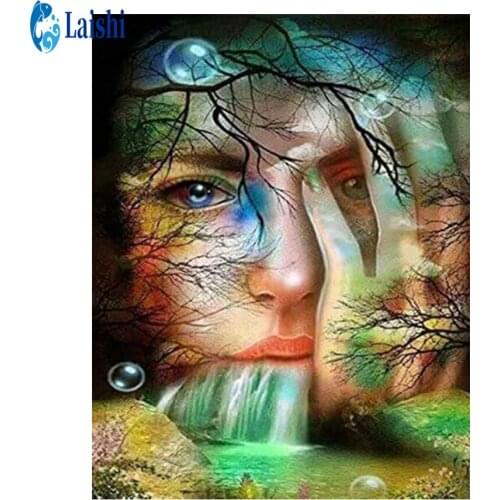 Diamond Embroidery Forest waterfall girl Cross Stitch full round Diamond Painting Kits Mosaic Sale Rhinestones Art Handwork Gift