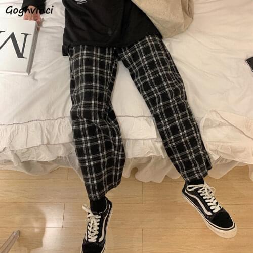 High Waist Plaid Pants Women Reteo Casual All-match Simple Loose Students Teens Unisex Chic Trousers Japanese Style Straight New