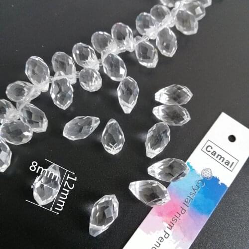 Camal 100pcs/string 12x8mm Teardrop Water Drop Crystal Pendant Prism Faceted Bead Hanging Craft Jewelry Part Wedding Party DIY