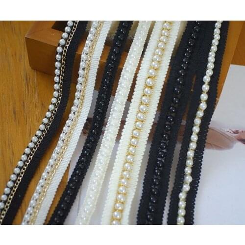 Black and white wool hand pearl lace trim accessories wide DIY clothing belt sleeve neckline lace material