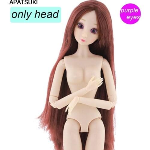 Purple Eyes Doll Head For 1/6 BJD Long Brown Red Straight WIG Hair Dolls Heads for 11.5" DollHouse Kid & Baby DIY Accessory Toy