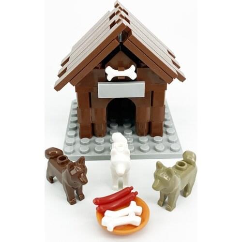 MOC City Childs Gift Building Blocks Compatible Toy Set Educational Toys Three Puppies Plus Bone Kennel For Citys Model Toys