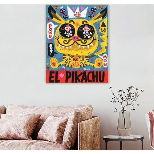 Jorge R. Gutierrez《EL Pikachu》Canvas Oil Painting Art Aesthetic Picture Poster Wall Hanging Decor Home Living Room Decoration