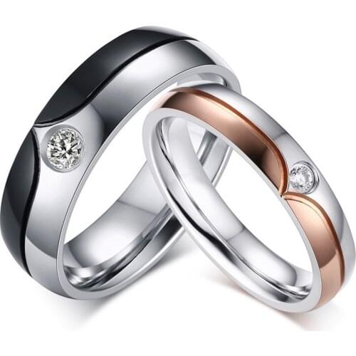 AAA CZ Stone Wedding Rings for Women Men Black Rose Gold-color Ring Alliance Engagement Band Bijoux