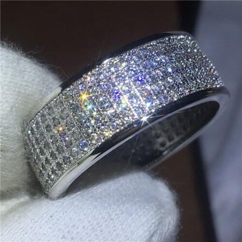 Luxury Pave setting 250pcs AAAAA zircon crystal ring White Gold Filled Engagement wedding band rings for women men Bijoux
