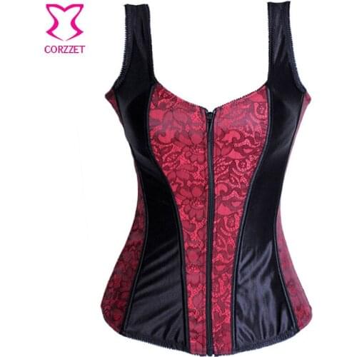 Corzzet Red Steel Boned Straple Zipper Overbust Corsets And Bustiers Waist Slimming Plus Size Gothic Corpetes E Espartilhos