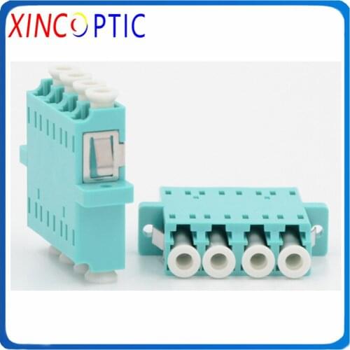 LCUPC MM OM3 Aqua Color Quad Fiber Optical Adapter,LC/UPC Multi Mode Quad Flange Fiber Optic Adaptor Coupler Connector