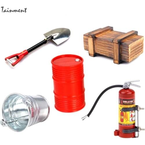 RC Car Simulation Fire extinguisher + Wooden Case +Oil drum+Simulation Shovel +pailt Kit for RC Crawler Car TRX4 Axial SCX10 D90