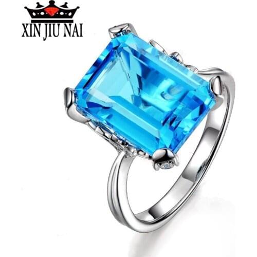 Fashionable and Simple Design Navy Blue Square Zircon Lady Ring Elegant Ladys exclusive jewelry Valentines Day gift