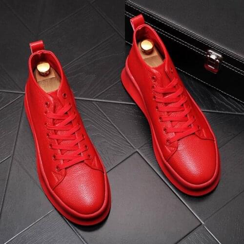 ERRFC Spring Fall Mens Red Casual Comfort Shoes High Top Man White Leisure Zapatos Flat Platform Shoes Concise Street Shoe 38-43