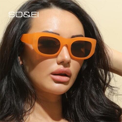 SO&EI Fashion Square Women Sunglasses Retro Jelly Color Eyewear Trending Men Cat Eye Wide Legs Sun Glasses Shades UV400