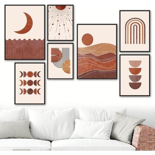 Wall Art Canvas Painting Sun Moon Rainbow Mountain Color Block Abstract Nordic Posters And Prints Decor Pictures For Living Room