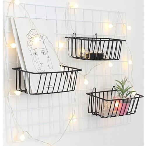 1pcs Home Wall Storage Rack Hanging Iron Basket Mini Potted Plants Grid Photo Wall Shelf Holder Display Art Organizer Decor