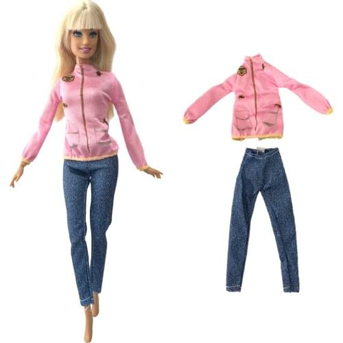 NK 1 PCS Handmade Outfit Casual Daily Wear Pink Shirt +Jeans Fashion Clothes for Barbie Doll Accessories Kids Toy 284B 7X