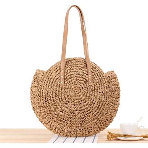 New Woven Handbag Circular Large Braided Weaving Bag Women Outdoor Summer Beach Tote Straw Bag Round Rattan Shoulder Bags