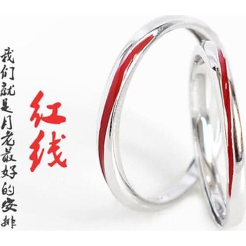 New Fashion Original Epoxy Red Line 925 Sterling Silver Jewelry Popular Simple Personality Opening Couple Rings SR613