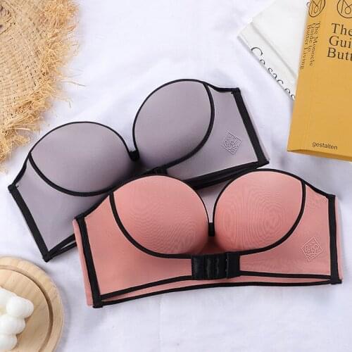 New arrival QQ candy color push up sexy strapless women underwear invisible non-slip front buckle lingerie bra female intiamte