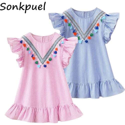2021 Kids Dresses for Girls Clothes Summer Girl Stripe Princess Dress Toddler Baby Dress 1 2 3 4 5 6 7 Years Children't Clothing