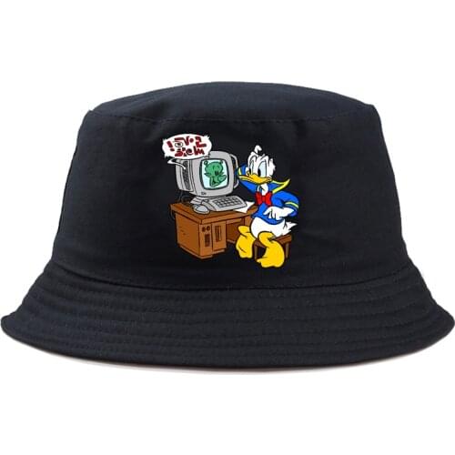 Disney Donald Duck Fisherman Hat Cartoon Summer Bucket Hat Outdoor Panama Cap For Man Women Kids Sunbonnet Reversible Fedoras