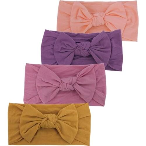 4 PCS Soft Baby Headband Good Stretchy Nylon Turban Headband Newborn Toddler Hairband Elastic Hair Band Bow Accessories
