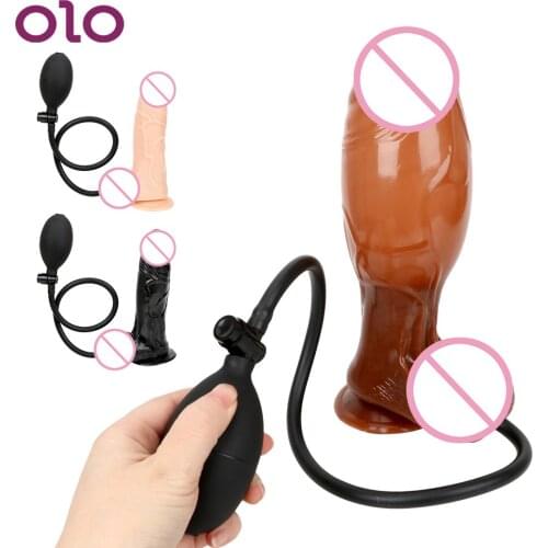 OLO Realistic Penis Huge Inflatable Dildo Anal Plug Pump Big Butt Plug Sex Products Suction Cup Sex Toys For Women