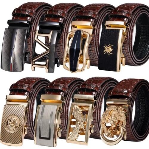 Automatic Buckles Mens Belts Red Burgundy Leather Men Belt Ratchet Tiger Wolf Eagle Bat Gold Black Waistband Straps Suit Wedding