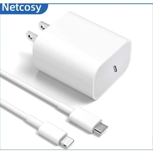 Netcosy 20W PD Fast Charging White USB Type-C Portable Wall Charger For IPhone 12 11 XR Xs Max 8 7 6 / MacBook / IPad Pro
