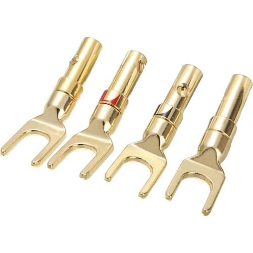 4pcs/pack Banana Plug Conenctors Type Y Fork Spade Speaker Plugs Gold Plated Audio Cable Terminal Connector Adapter