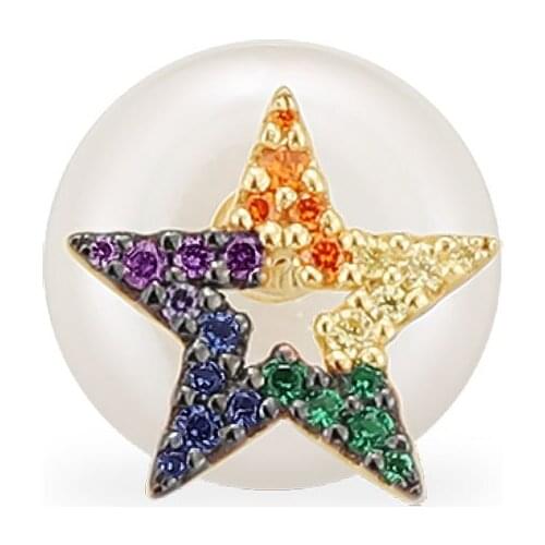 SOELLE Fashion Real 925 Sterling Silver Multicolor Zirconia Star Underlobe Earring with Pearl Stud 1pc for Women Brand Jewelry