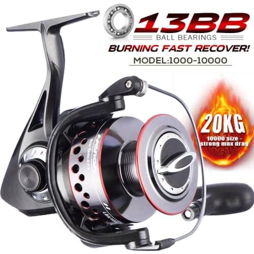 Spinning Reels 1000-10000 Series All Metal Spool Fishing Reel 20KG Max Drag 13BB Stainless Steel Handle Saltwater Fishing Reel