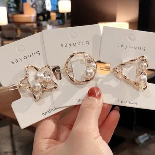 Rhinestone Pearl Hairpin Korean Barrettes Hair Side Clip Top Head Band Drilling Hair Accessories for Girls Women