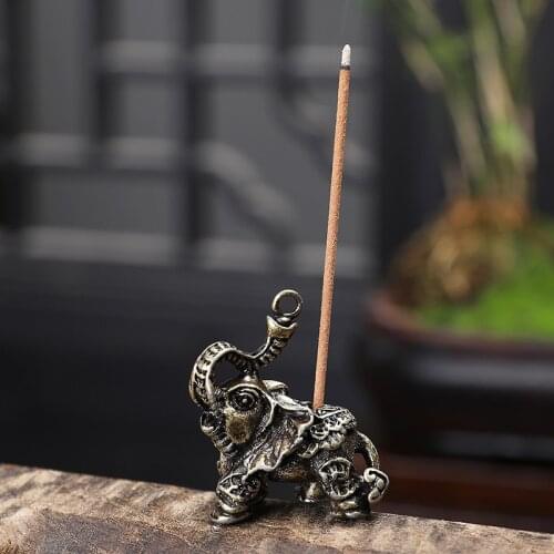 T Antique Bronze Elephant Ornaments Small Alloy Incense Burner Stick Cense Holder Insert Zen Buddhist Supplies Home Decortaion